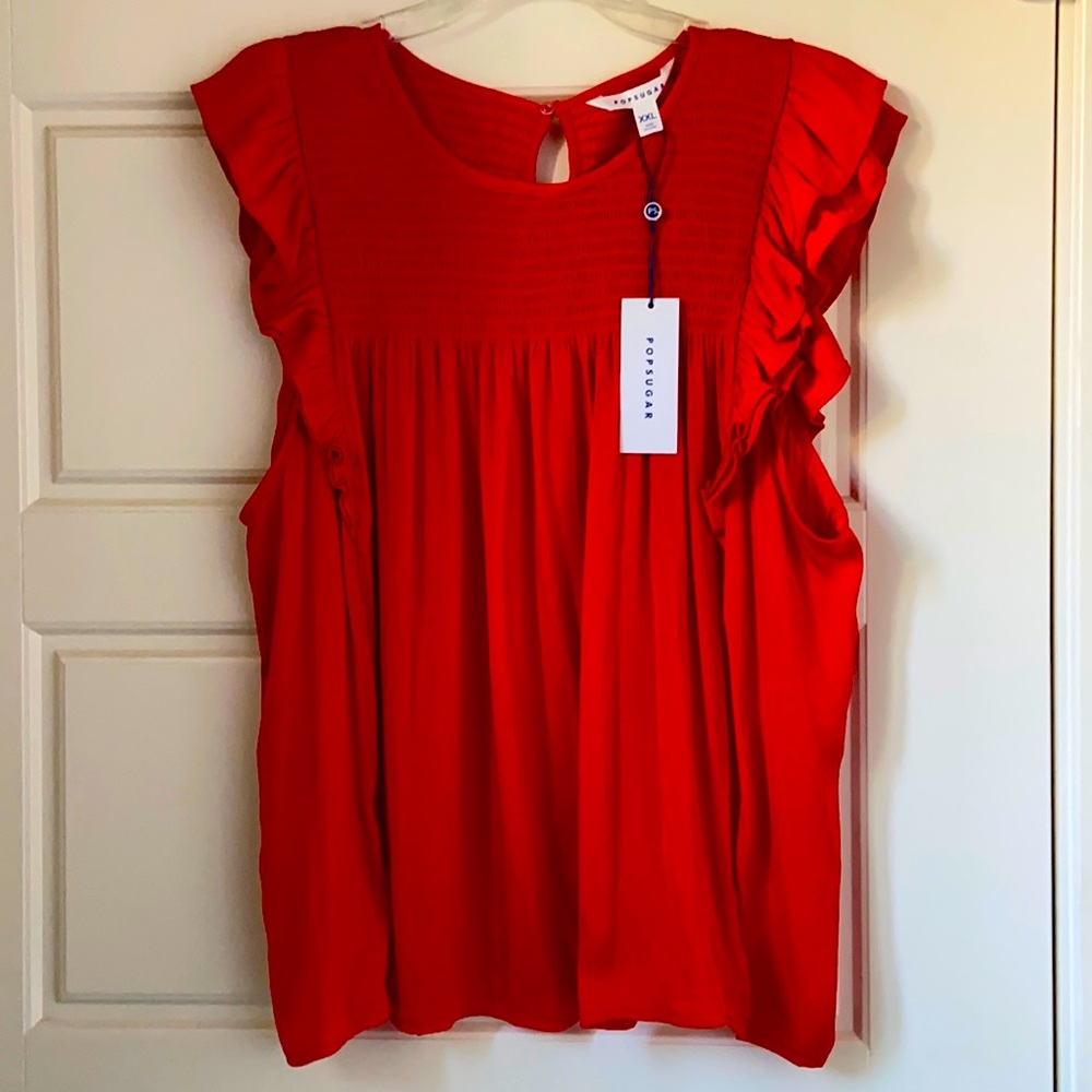 Tomato Red Ruffle Shell shirt